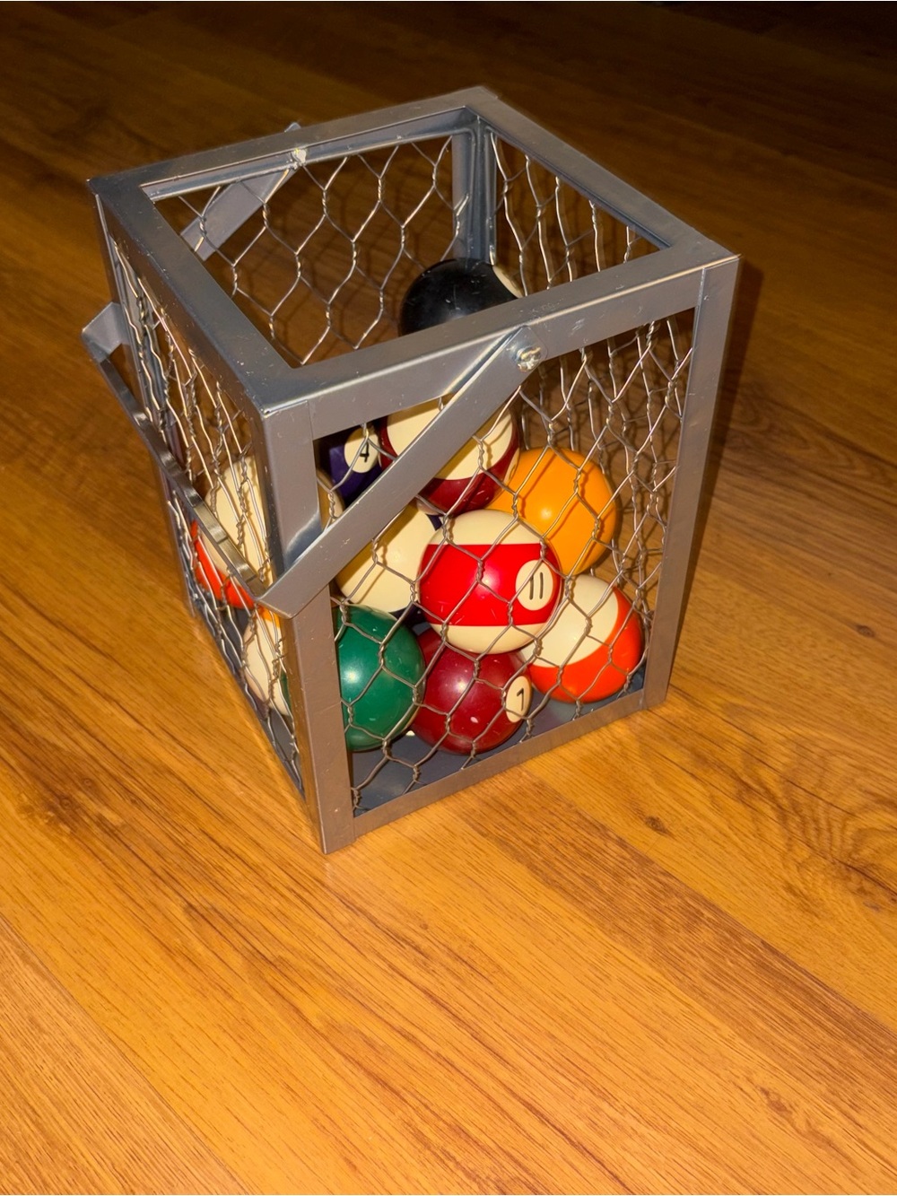 Decorative Pool Ball Cage with Assorted Billiard Balls